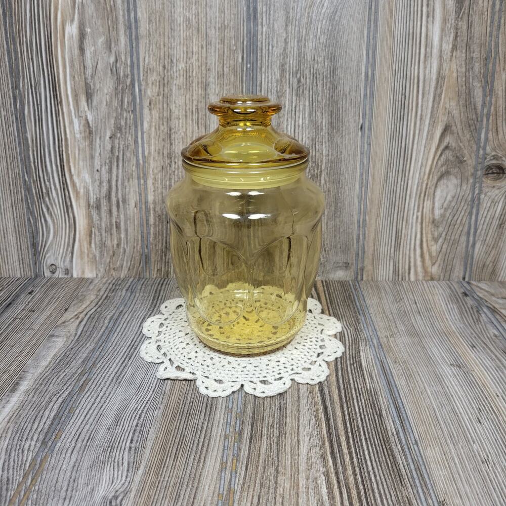 Vintage L.E. Smith Amber Glass Bubble Apothecary Canister Small Jar Lid